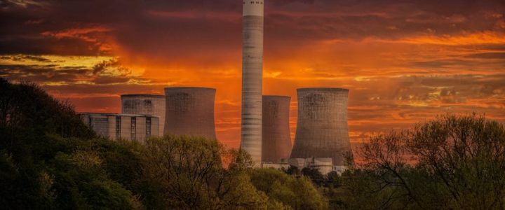 Nuclear power plant at sunset