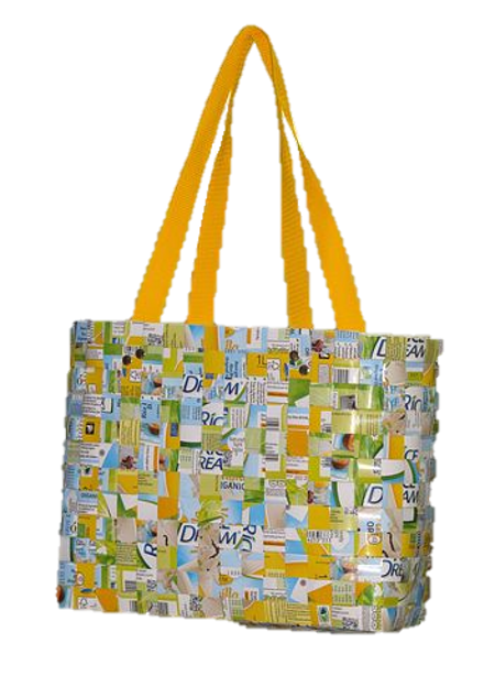 Reusable shopping tote made from tetra packs