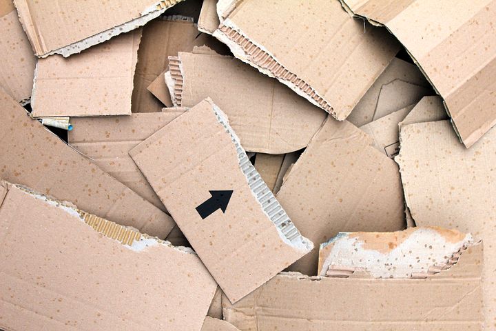 Cardboard broken into flat pieces