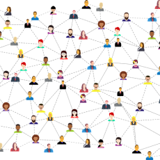 social media connection between people, vector graphic