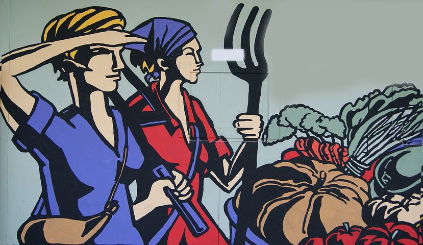 Street art of women working in agriculture