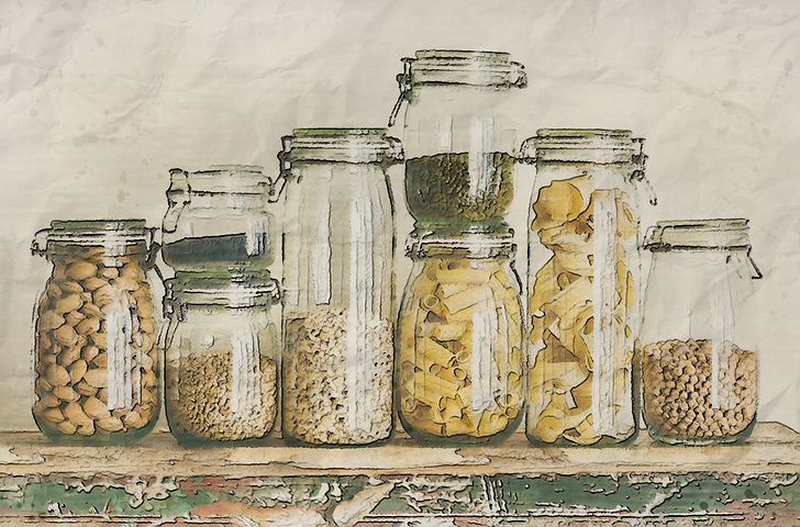 Food stored in glass jars