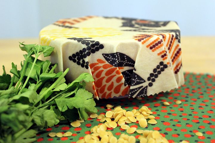 Beeswax wrap over food