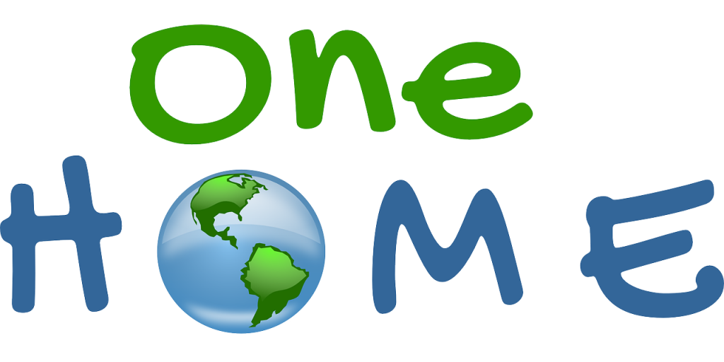 vector of planet Earth as the O in the words One Home