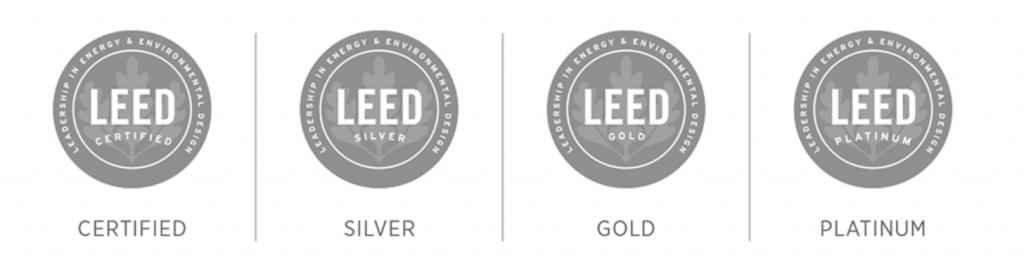 4 different LEED Certification symbols: Certified, Silver, Gold, and Platinum. 