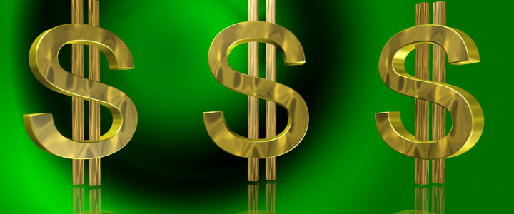 Gold dollar signs on green background