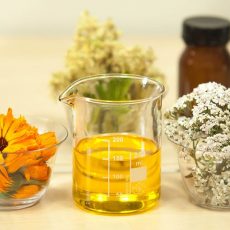 Home made beauty product ingredients and beaker