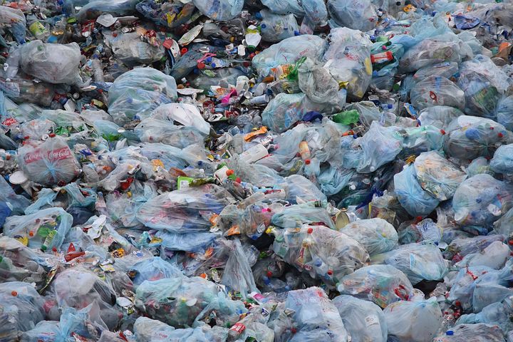 Piles of trash in plastic bags