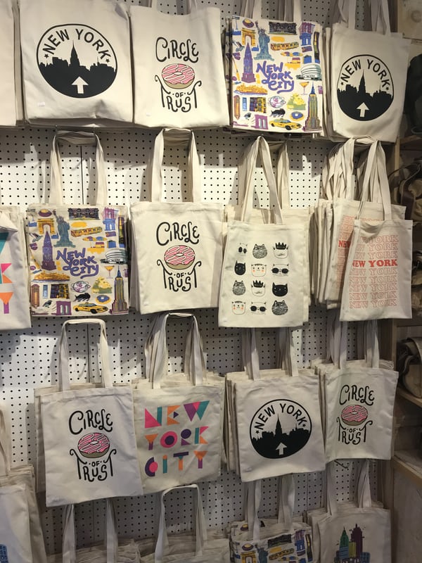 Selection of canvas tote bags. Swap for single use plastic come back for COVID