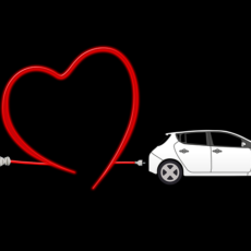 Electric vehicle being charged with love heart in the cable