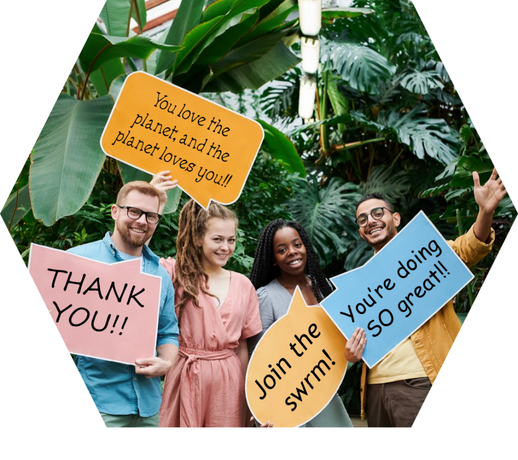 4 friends holding board speech bubbles with words of encouragement on them