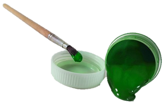 Paintbrush with green paint jar spilling