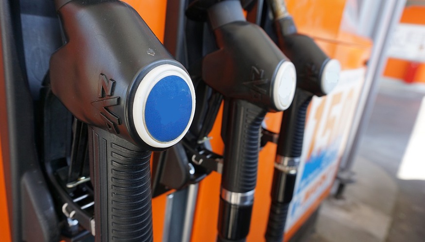 Close up of hydrogen fuel pump beside other fuels at fuelling/gas station